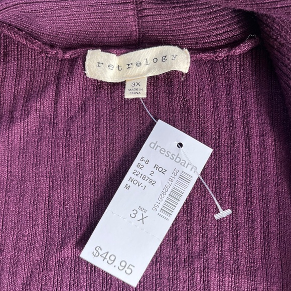 Retrology Sz 3XL Purple Stretch Open Cardigan Sweater Long Sleeves - Picture 4 of 7